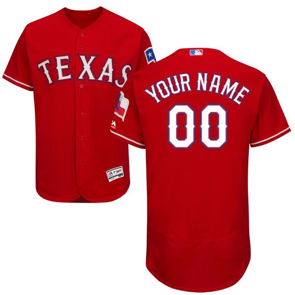 Men Texas Rangers Majestic Alternate Red Scarlet Flex Base Authentic Collection Custom MLB Jersey